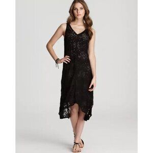 NWT Eileen Fisher Black Crinkle Lace Dress with Slip Women Size L (MRSP$378)
